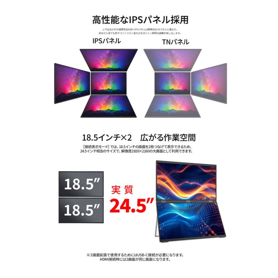 JAPANNEXT（ジャパンネクスト） JAPANNEXT 18.5インチ IPSパネルx2搭載