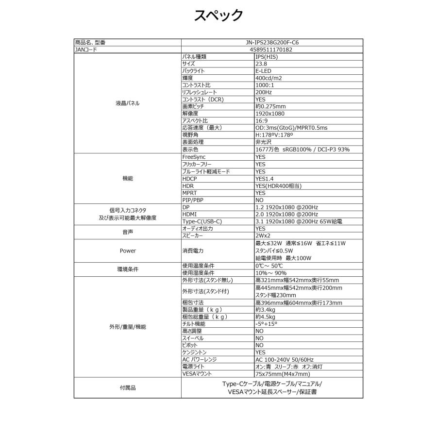 JAPANNEXT（ジャパンネクスト） JAPANNEXT 23.8インチ IPSパネル搭載
