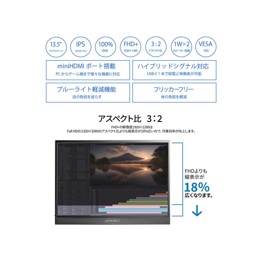 JAPANNEXT（ジャパンネクスト） JAPANNEXT 13.5インチ IPSパネル搭載