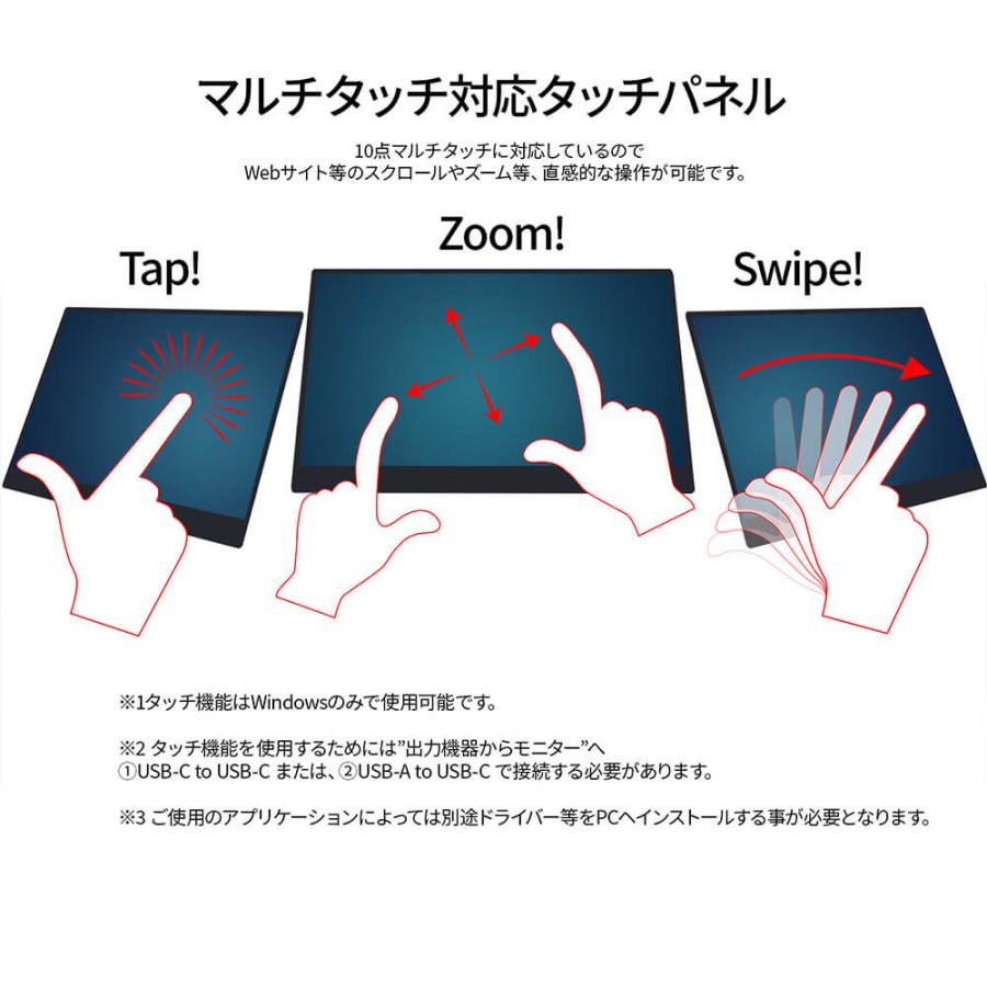 JAPANNEXT 15.6インチ IPSパネル搭載 10点マルチタッチ対応 フルHD(1920x1080)解像度 モバイルモニター JN-MD-IPS156F-T miniHDMI USB-C 【2年保証】 | JAPANNEXT | 03
