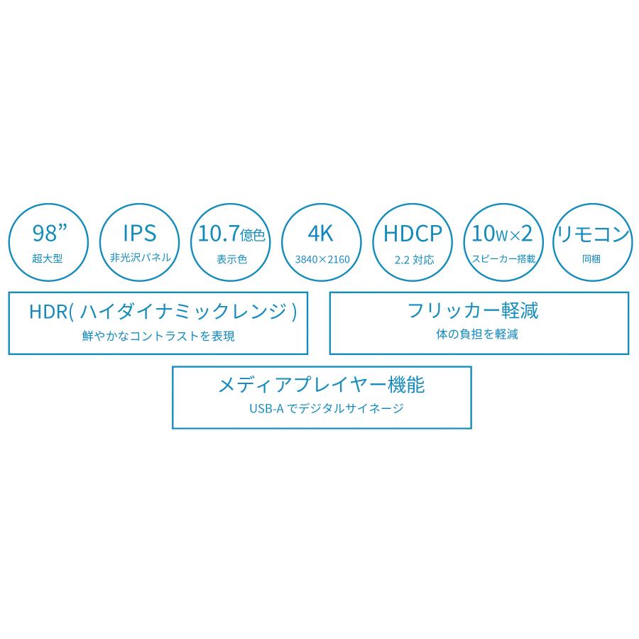 JAPANNEXT 98インチ IPSパネル搭載 大型4K(3840x2160)液晶ディスプレイ JN-IPS9803TUHDR HDMI ビデオ/音声入力端子 コンポーネント入力 HDR ジャパンネクスト｜japannext｜04