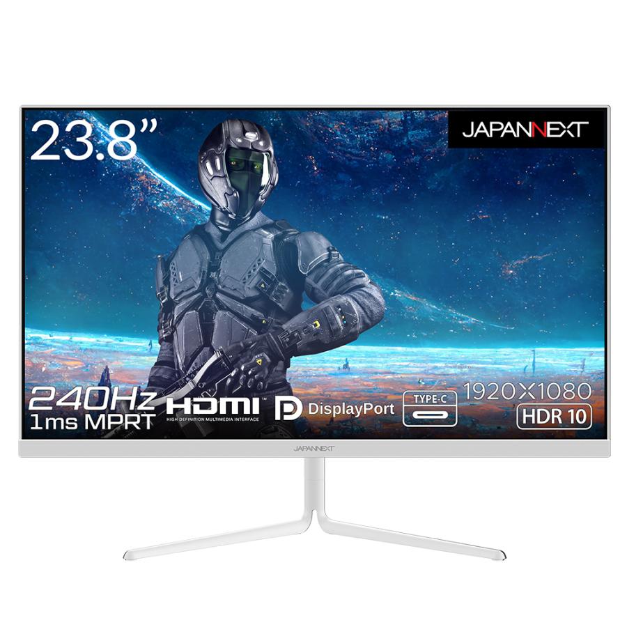 JAPANNEXT ゲーミングモニター ホワイト 白 23.8インチ TNパネル フルHD ワイド 240Hz PC ゲーム HDMI DP  USB-C 高画質 JN-238GT240FHDR-CW ジャパンネクスト