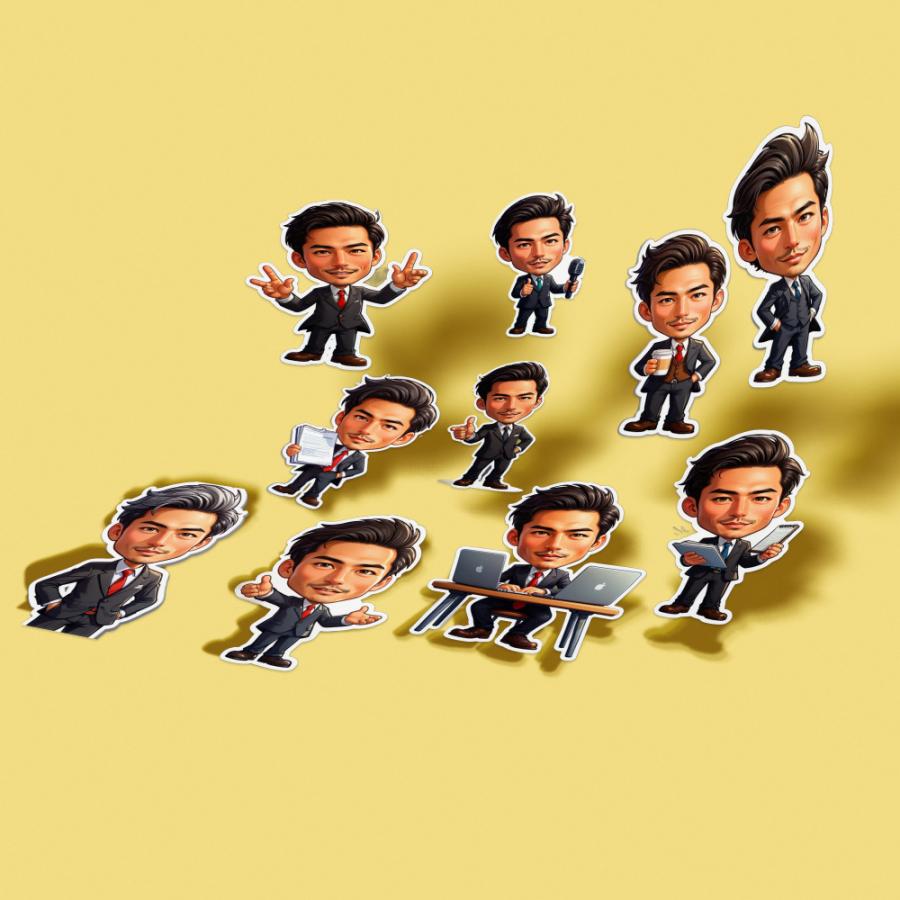 ステッカー シール スーツ 全身 大人 男性 作成 オリジナル 似顔絵