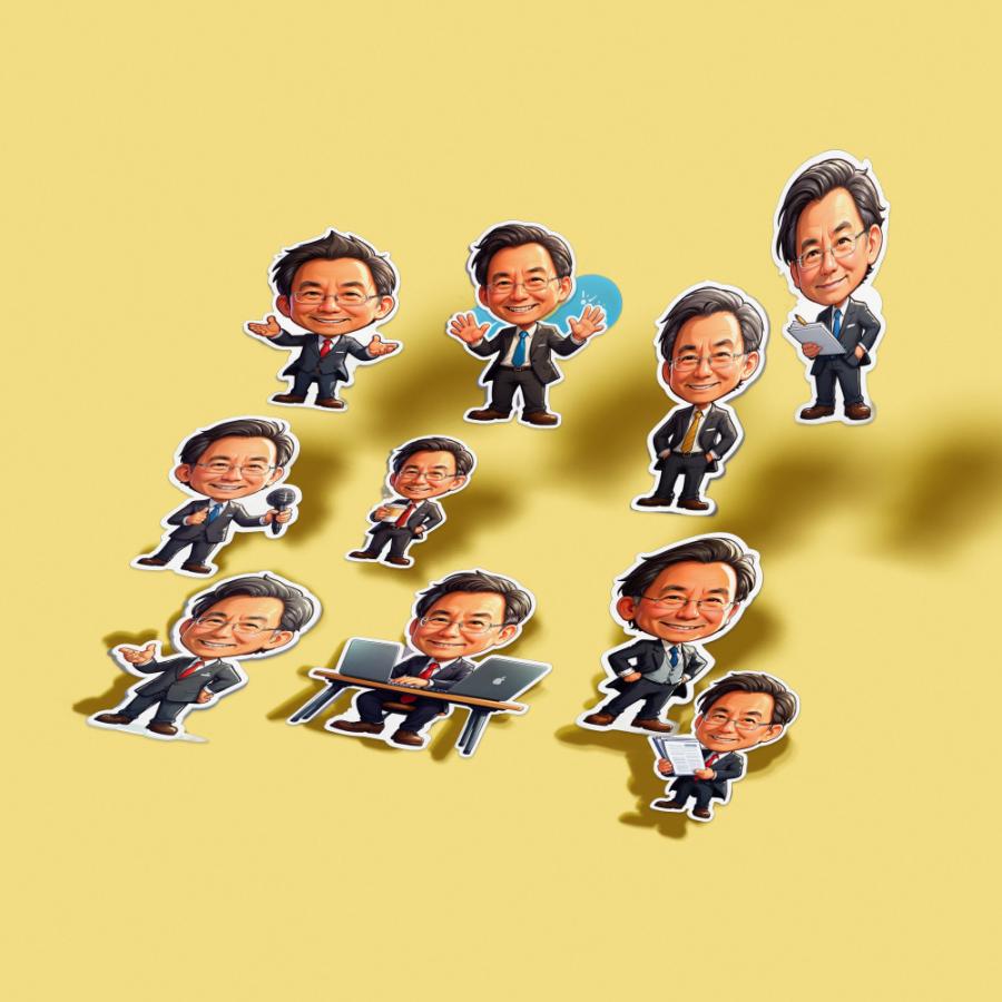 ステッカー シール シニア 男性 全身 作成 オリジナル 似顔絵 イラスト