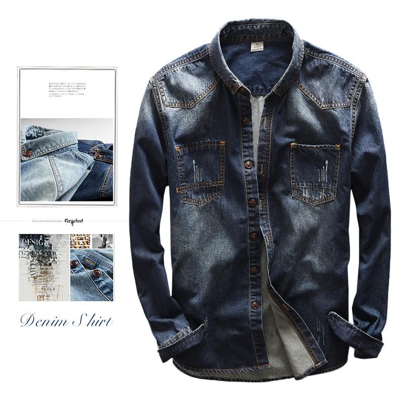 デニムシャツ メンズ 長袖 カジュアルシャツ 無地 加工 ウエスタンシャツ ダメージ スリム ダンガリーシャツ Jz364 Nicole 通販 Yahoo ショッピング