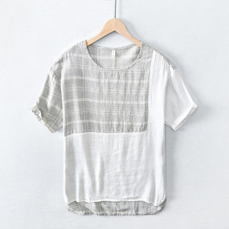 綿麻t シャツ メンズ 半袖t シャツ チェック柄 カジュアルt シャツ 夏 トップス 決算特価商品 メンズファッション シンプル 通気