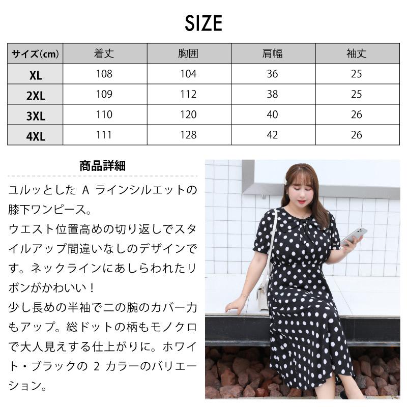 レディース 大きいサイズ ドットワンピース Aライン/水玉/半袖