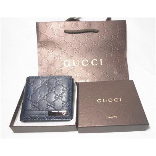 グッチ GUCCI 新作 二つ折り 財布 本皮 正規品 紺 : japhinitem 