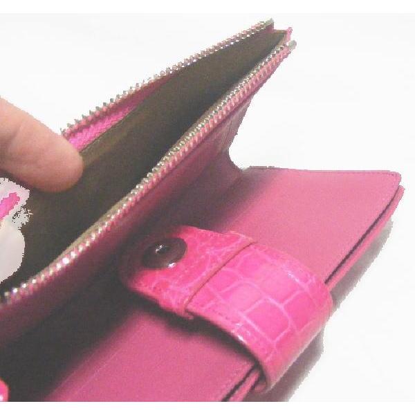 ナイルクロコダイル シャイニング 長財布 ベルト ピンク レディース 