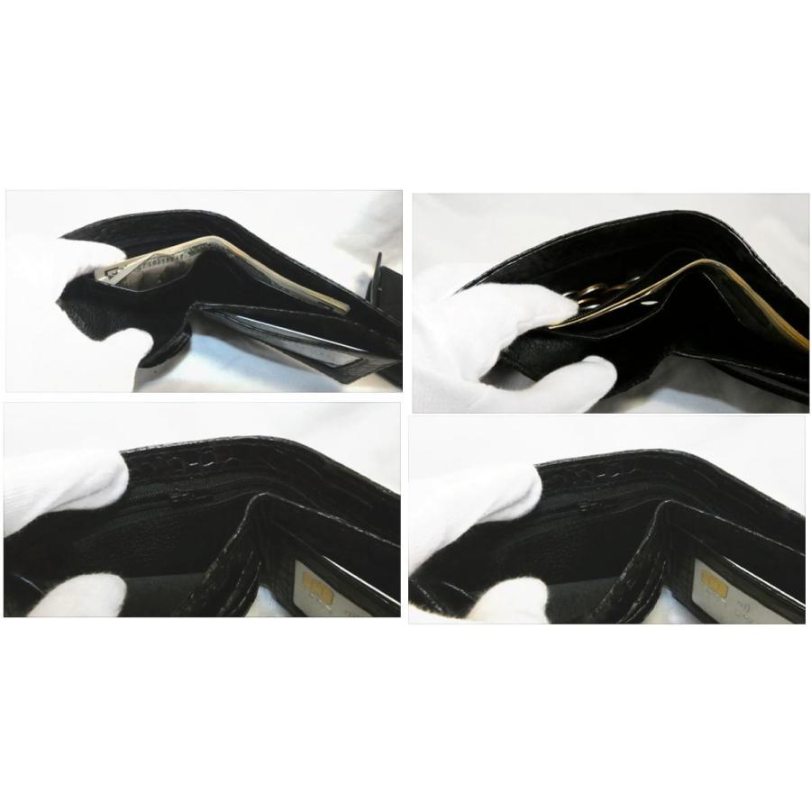 クロコ 腹皮 無双 二つ折り財布 黒 定期小銭 桐箱520 クロコ 腹皮 無双 二つ折り財布 黒 定期小銭 桐箱520