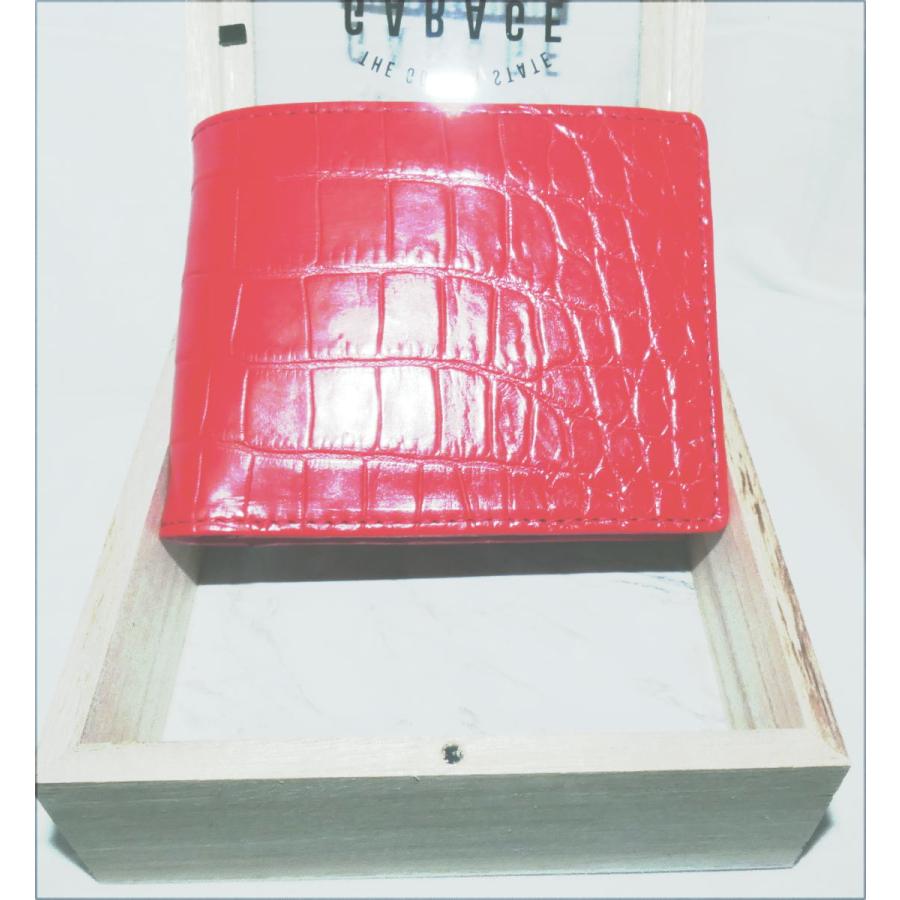 705 クロコ 腹皮 二つ折り財布 レッド 内側もクロコ : 705red 