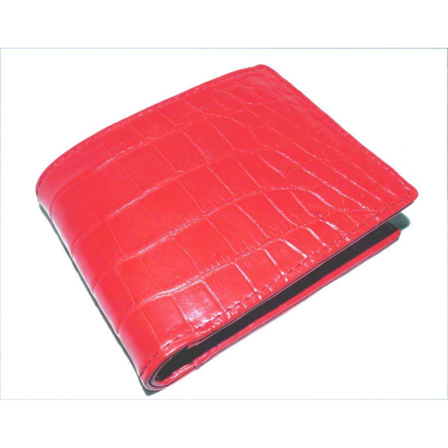 705 クロコ 腹皮 二つ折り財布 レッド 内側もクロコ : 705red 