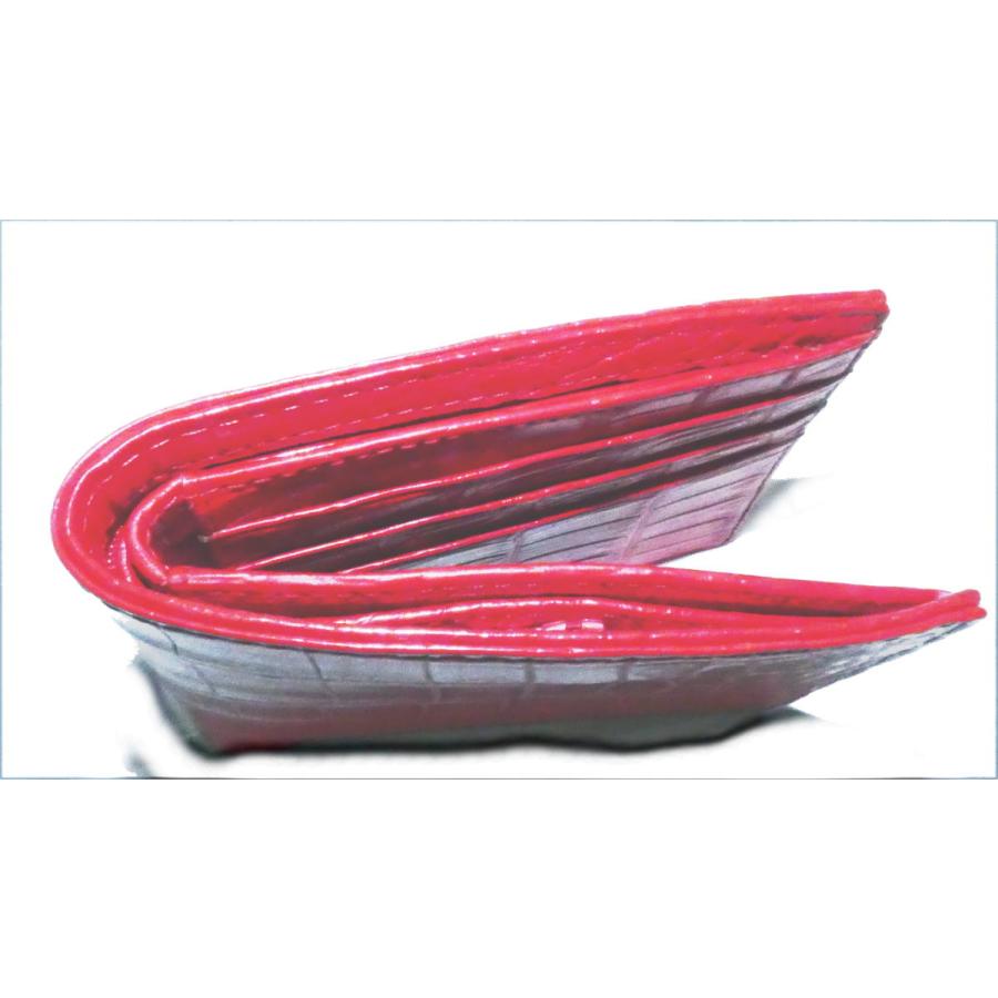 705 クロコ 腹皮 二つ折り財布 レッド 内側もクロコ : 705red 