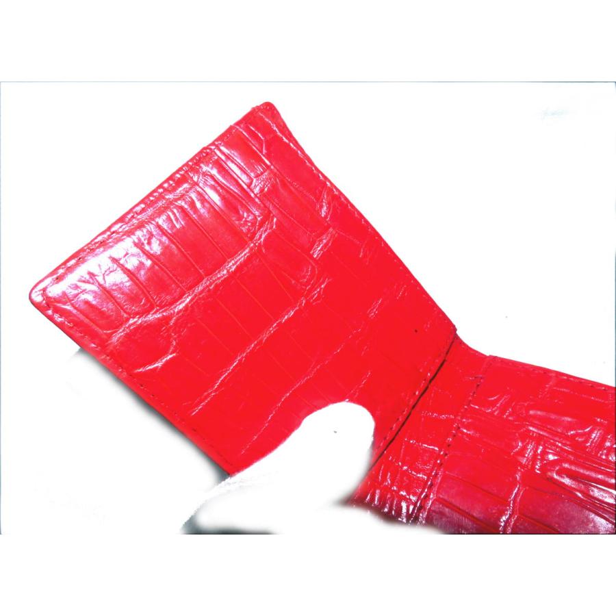 705 クロコ 腹皮 二つ折り財布 レッド 内側もクロコ : 705red 