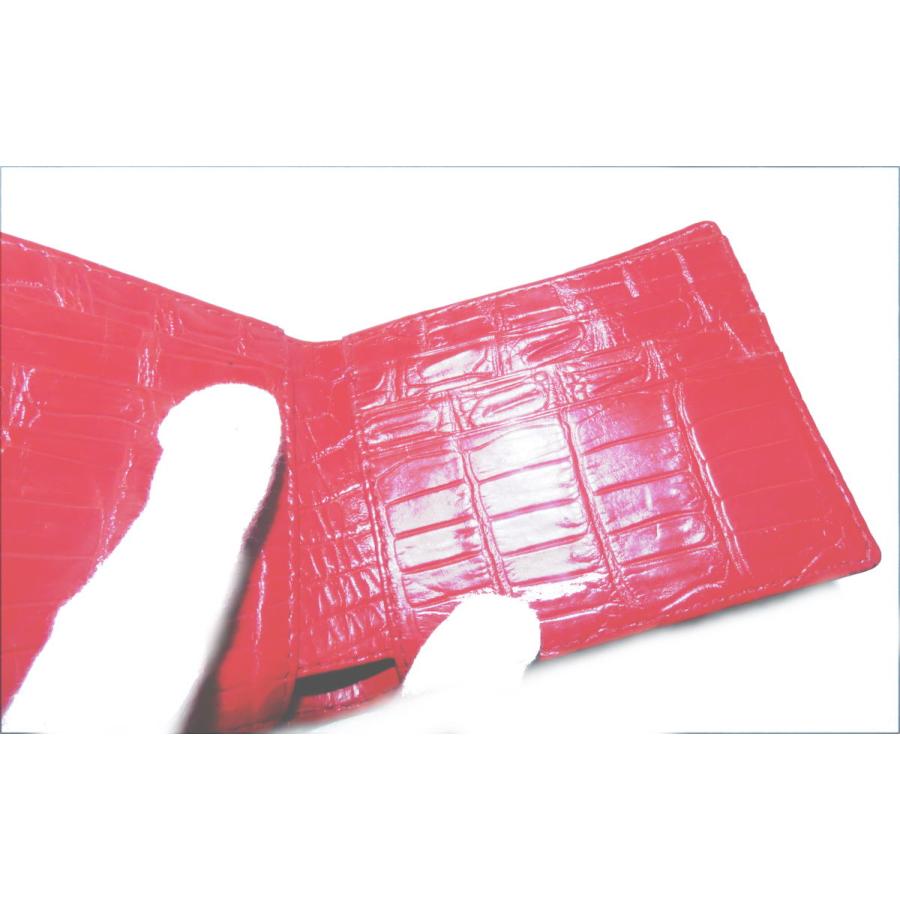 705 クロコ 腹皮 二つ折り財布 レッド 内側もクロコ : 705red 