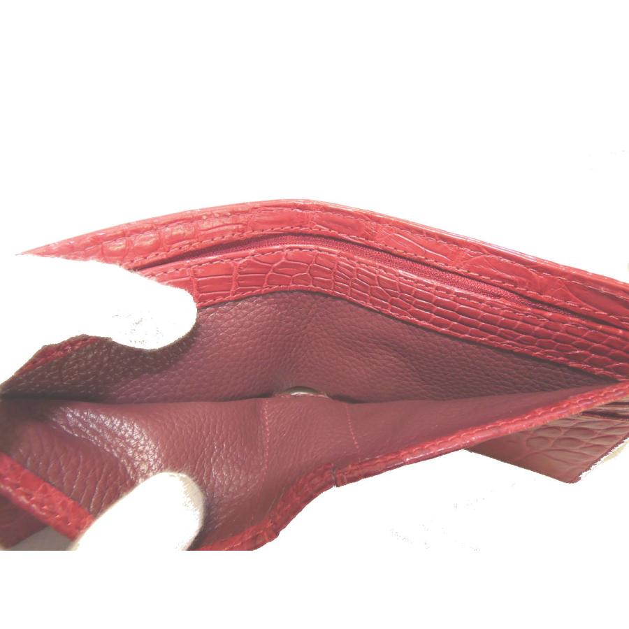 705 クロコ 腹皮 二つ折り財布 レッド 内側もクロコ : 705red 