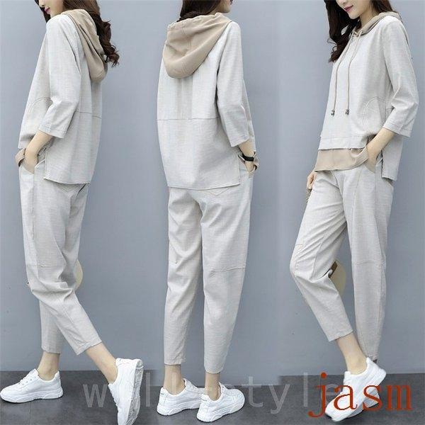 ジャージレディース上下セットおしやれ春夏パーカー半袖九分丈パンツセットアップ40代2点セットスポーツウェア大きいサイズ運動服着痩せ新品 爆売り