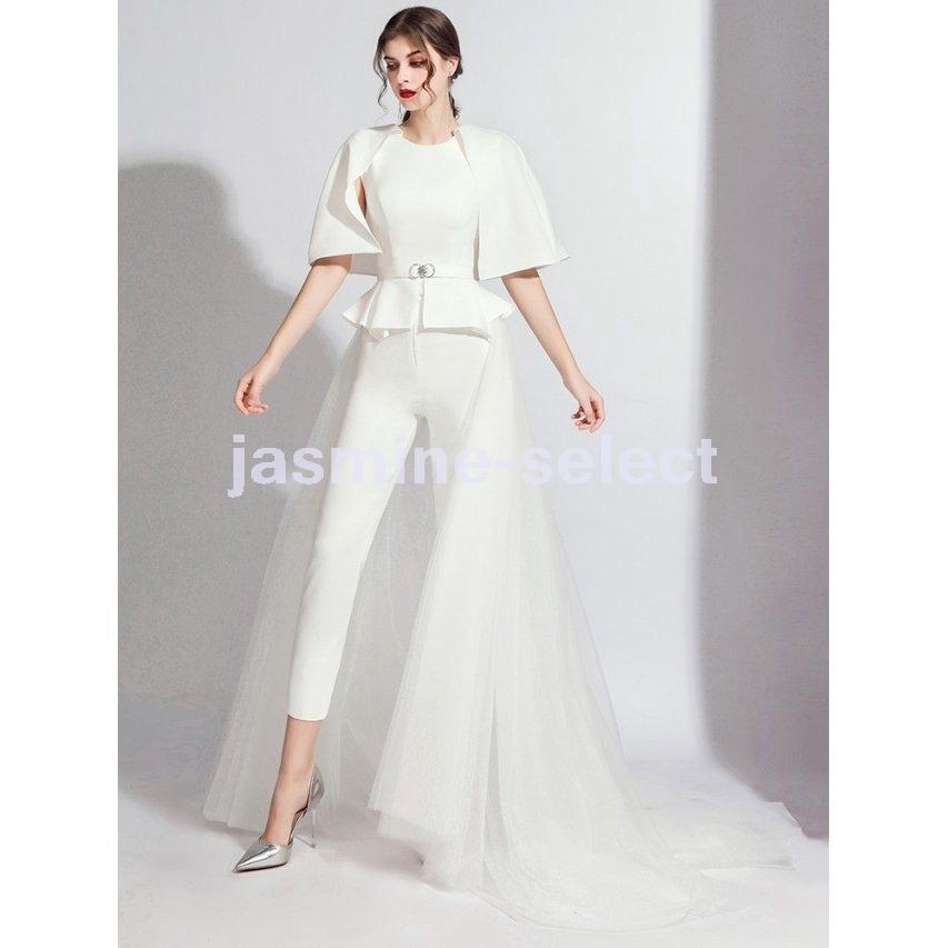 新作人気モデル ウエディングドレス 袖あり モード系 個性的 トレーン 赤 黒 白 大きいサイズ ドレス 花嫁 二次会 結婚式 かっこいい パンツドレス カラードレス スレンダーライン カラー レッド Avia Russia Com