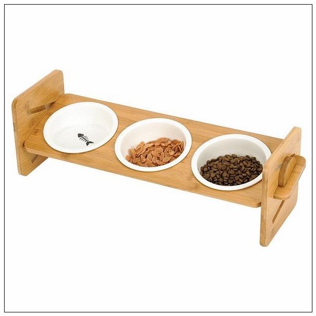 保証書付 フードボウル 猫用 犬用 猫食器 犬食器 3連 ペット ごはん皿 セラミック かわいい イラスト 台付き 高さ調節 調節可能 竹製 組み立て 50 Off Ibq Edu Ar