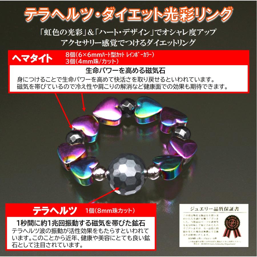 テラヘルツ・光彩ダイエットリング 磁気 ヘマタイト 虹色採光 ハート