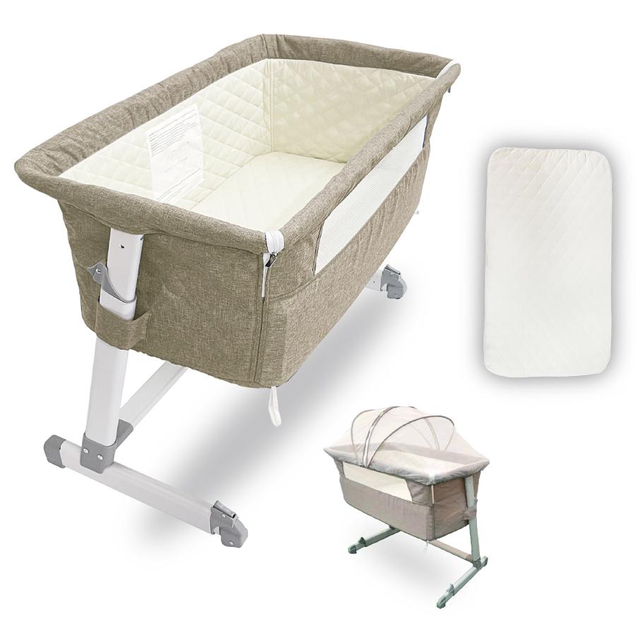 ベビーベッド マット付き 蚊帳付き キャスター付き 固定ベルト付き  