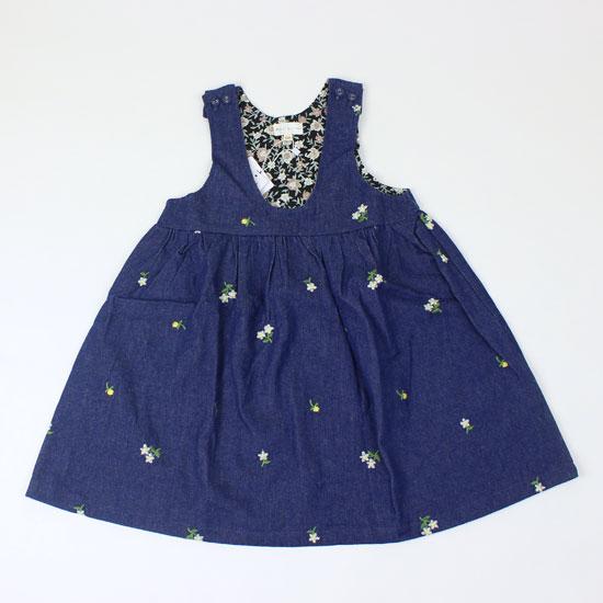 デニムジャンパースカート ジャンスカ 花柄刺繍 女の子 キッズサイズ