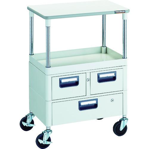 (送料別途)(直送品)TRUSCO ツールワゴン フェニックスワゴン 省音 600X400 H880 引出付 天板付 ホワイト PEW-961VWT-W