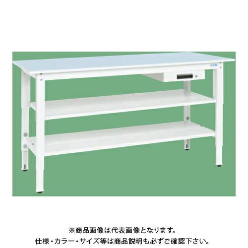 (運賃見積り)(直送品)サカエ SAKAE 軽量高さ調整作業台(抗ウイルス天板/中棚中板付) 引出1段 W1200×D750×H800〜1000 (ホワイト×ブルー) TKK8-127AVPBT2