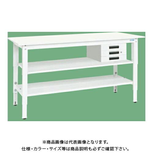 (運賃見積り)(直送品)サカエ SAKAE 軽量高さ調整作業台(抗ウイルス天板/中棚中板付) 引出3段 W1800×D750×H800〜1000 ホワイト TKK8-187CVPWT2