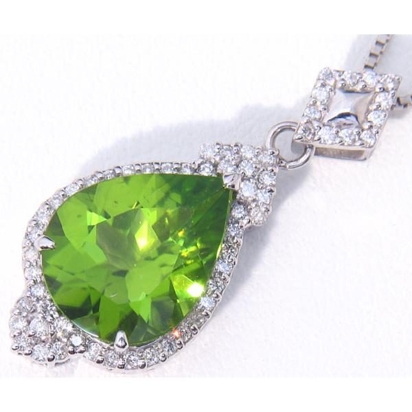 ☆じゅえりぃばんく☆ 大粒 ４ｃｔ オリーブグリーン キラキラ 煌めく  PERIDOT ！ Ｋ１８ＷＧ ペリドット ダイヤモンド ネック【鑑別付】 |  | 01