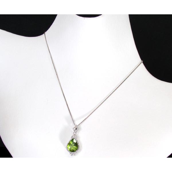 ☆じゅえりぃばんく☆ 大粒 ４ｃｔ オリーブグリーン キラキラ 煌めく  PERIDOT ！ Ｋ１８ＷＧ ペリドット ダイヤモンド ネック【鑑別付】 |  | 02