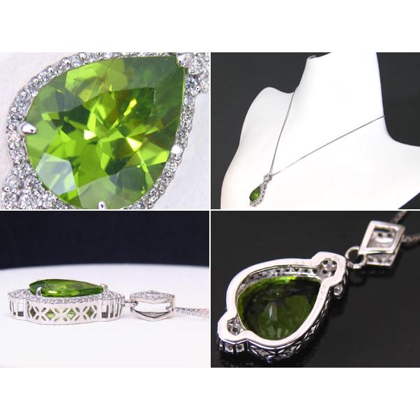☆じゅえりぃばんく☆ 大粒 ４ｃｔ オリーブグリーン キラキラ 煌めく  PERIDOT ！ Ｋ１８ＷＧ ペリドット ダイヤモンド ネック【鑑別付】 |  | 03