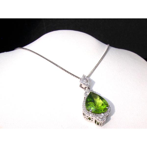 ☆じゅえりぃばんく☆ 大粒 ４ｃｔ オリーブグリーン キラキラ 煌めく  PERIDOT ！ Ｋ１８ＷＧ ペリドット ダイヤモンド ネック【鑑別付】 |  | 04
