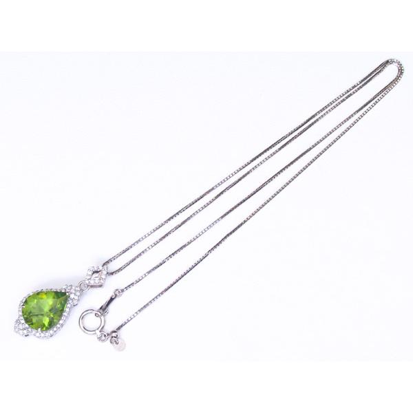 ☆じゅえりぃばんく☆ 大粒 ４ｃｔ オリーブグリーン キラキラ 煌めく  PERIDOT ！ Ｋ１８ＷＧ ペリドット ダイヤモンド ネック【鑑別付】 |  | 05