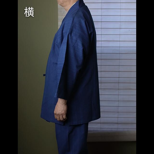 作務衣 メンズ 武州正藍染 浅葱(縦縞スカイブルー) 平織り クラシック  通年 S M L 綿100% 日本製 ロングセラーの画像