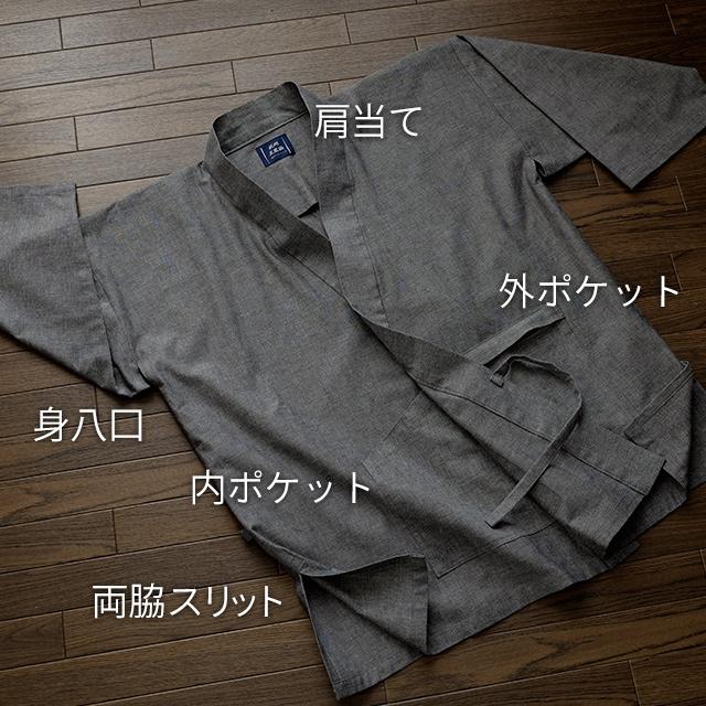 寺院作務衣 日本製 メンズ  男性用 藍染(紬グレー) オーダー寺用作務衣（S〜L） 紬グレー  寺院タイプ 薄手 春夏向け コットン100% 人気の画像