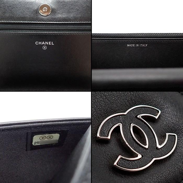 シャネル CHANEL ショルダーバッグ シェブロン チェーンウォレット A70230 2018年製 Vステッチ ブラック カーフスキン_6