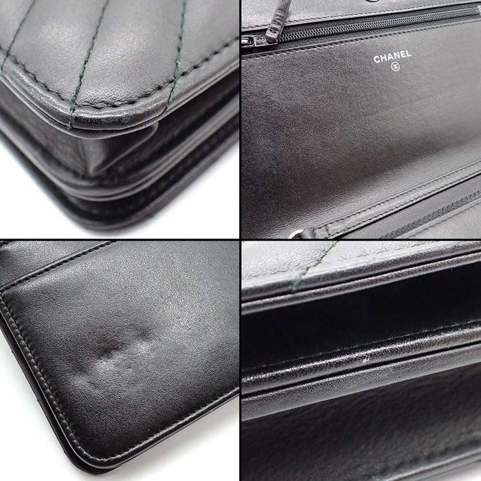 シャネル CHANEL ショルダーバッグ シェブロン チェーンウォレット A70230 2018年製 Vステッチ ブラック カーフスキン_7