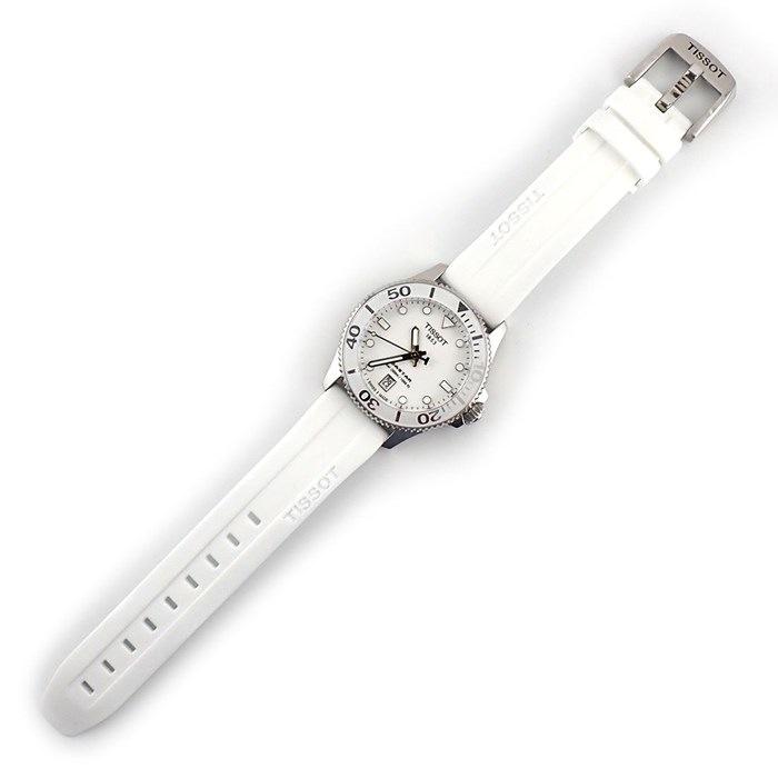 ティソ TISSOT 腕時計 シースター T120.210.11.011.00 ホワイト文字盤 デイト 夜光針・インデックス 回転ベゼル ラバーベルトの画像
