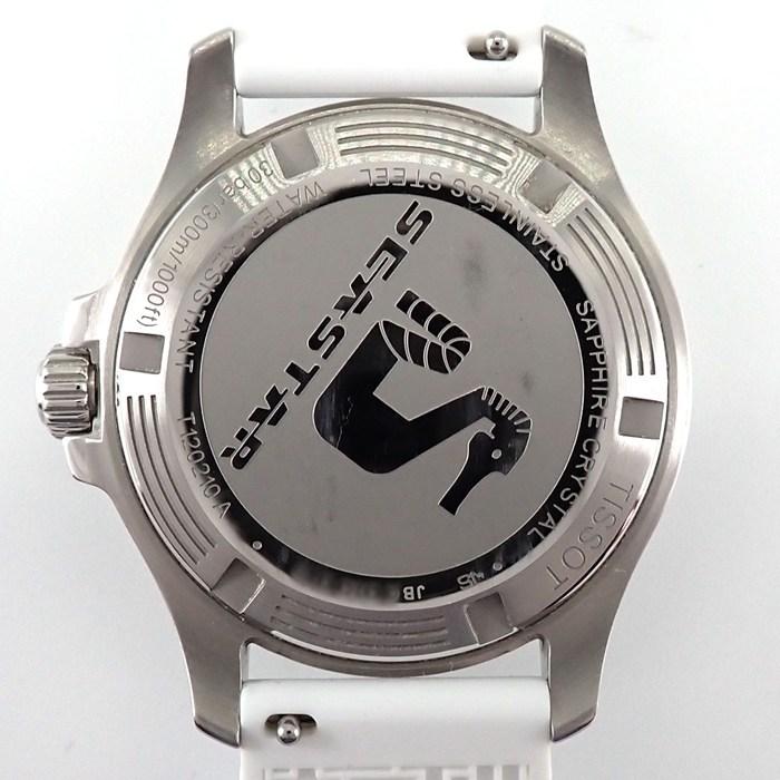 ティソ TISSOT 腕時計 シースター T120.210.11.011.00 ホワイト文字盤 デイト 夜光針・インデックス 回転ベゼル ラバーベルトの画像