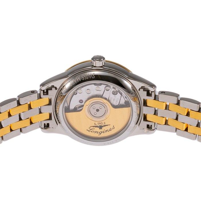 ロンジン Longines 腕時計 フラッグシップ L4.274.3.22.7 デイト 裏スケ バーインデックス ホワイト文字盤 イエローゴールドPVの画像