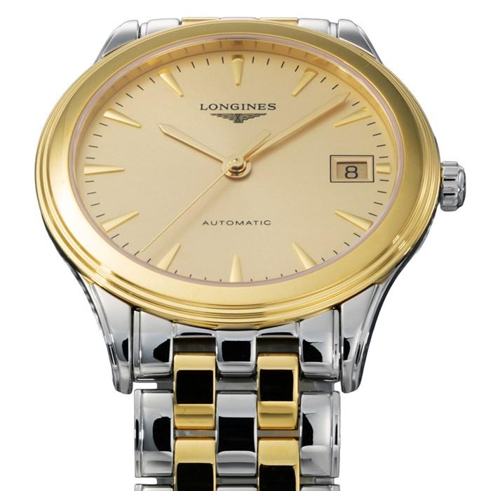 ロンジン Longines 腕時計 フラッグシップ L4.774.3.32.7 デイト 裏スケ バーインデックス ゴールド文字盤 イエローゴールドPVの画像