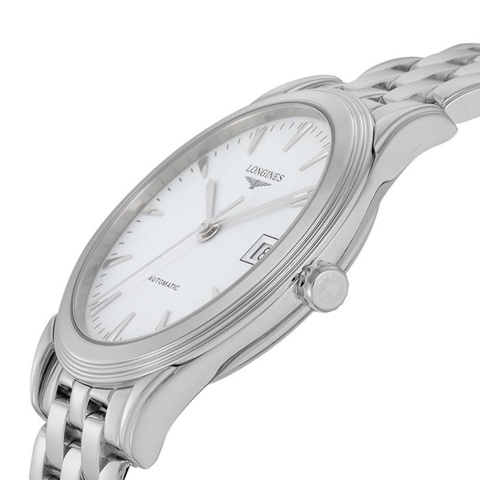 ロンジン Longines 腕時計 フラッグシップ L4.774.4.14.6 デイト 裏スケ バーインデックス ホワイト文字盤 SS 自動巻きの画像