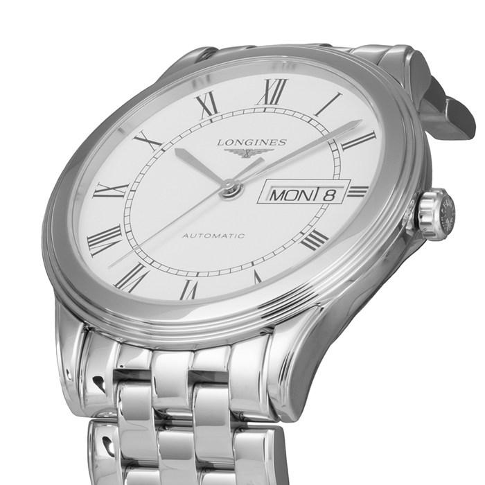 ロンジン Longines 腕時計 フラッグシップ L4.899.4.21.6 デイデイト 裏スケ ローマンインデックス ホワイト文字盤 SS 自動巻の画像