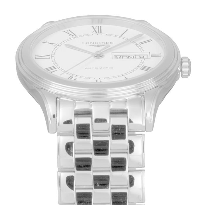 ロンジン Longines 腕時計 フラッグシップ L4.899.4.21.6 デイデイト 裏スケ ローマンインデックス ホワイト文字盤 SS 自動巻の画像