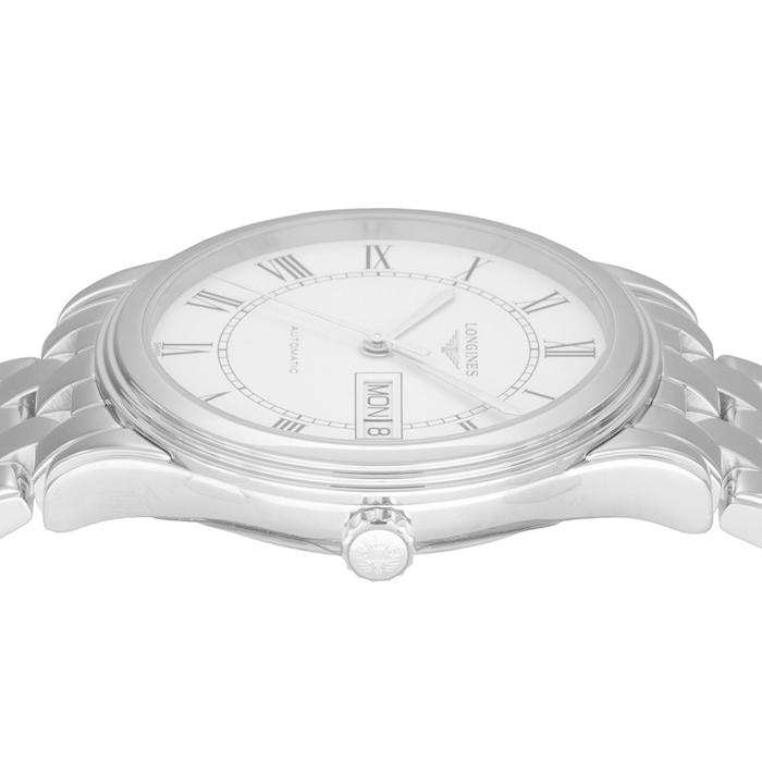 ロンジン Longines 腕時計 フラッグシップ L4.899.4.21.6 デイデイト 裏スケ ローマンインデックス ホワイト文字盤 SS 自動巻の画像
