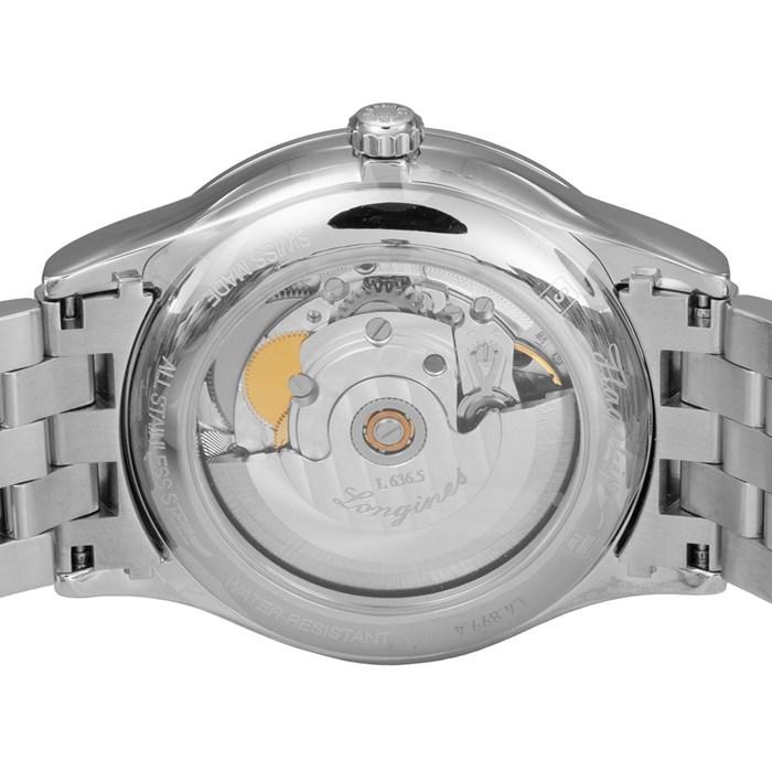 ロンジン Longines 腕時計 フラッグシップ L4.899.4.21.6 デイデイト 裏スケ ローマンインデックス ホワイト文字盤 SS 自動巻の画像