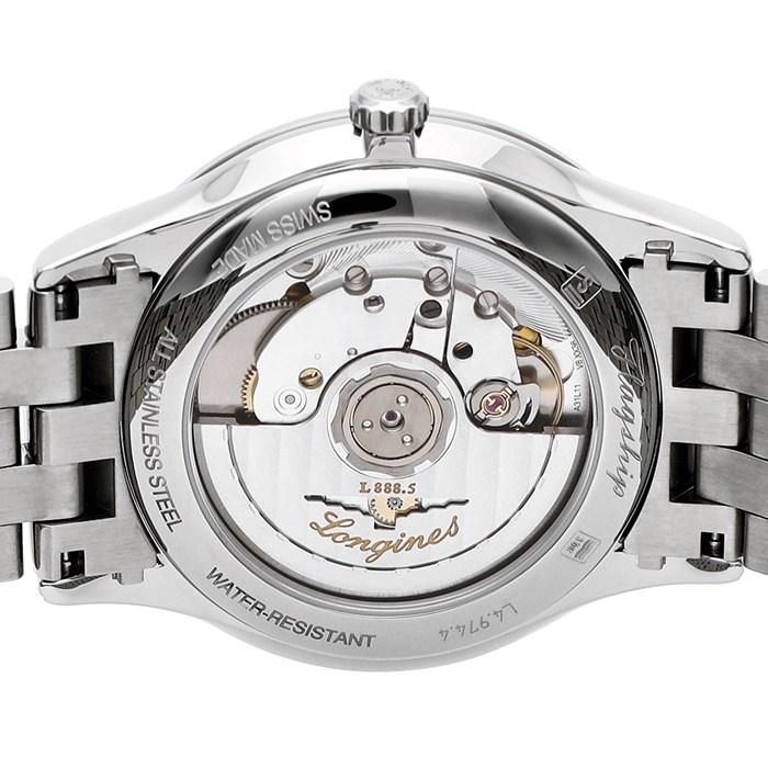 ロンジン Longines 腕時計 フラッグシップ L4.974.4.52.6 デイト 裏スケ バーインデックス ブラック文字盤 SS 自動巻きの画像