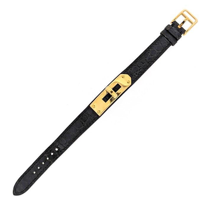 エルメス HERMES 腕時計 ケリーウォッチ KE1.201 カデナ ロックモチーフ レクタンギュラー ブラック文字盤 GP ブラック クロコダイルの画像