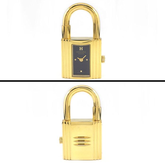 エルメス HERMES 腕時計 ケリーウォッチ KE1.201 カデナ ロックモチーフ レクタンギュラー ブラック文字盤 GP ブラック クロコダイルの画像